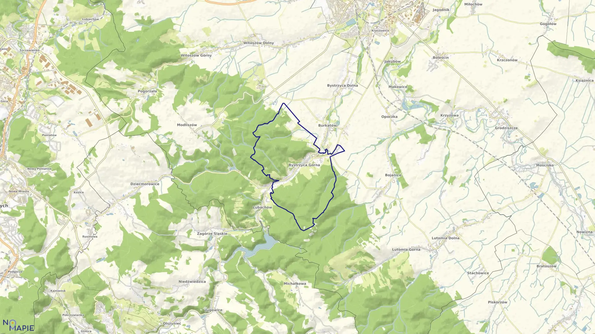 Mapa obrębu Bystrzyca Górna w gminie Świdnica