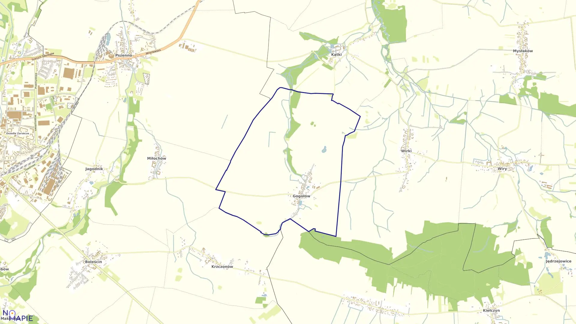 Mapa obrębu Gogołów w gminie Świdnica