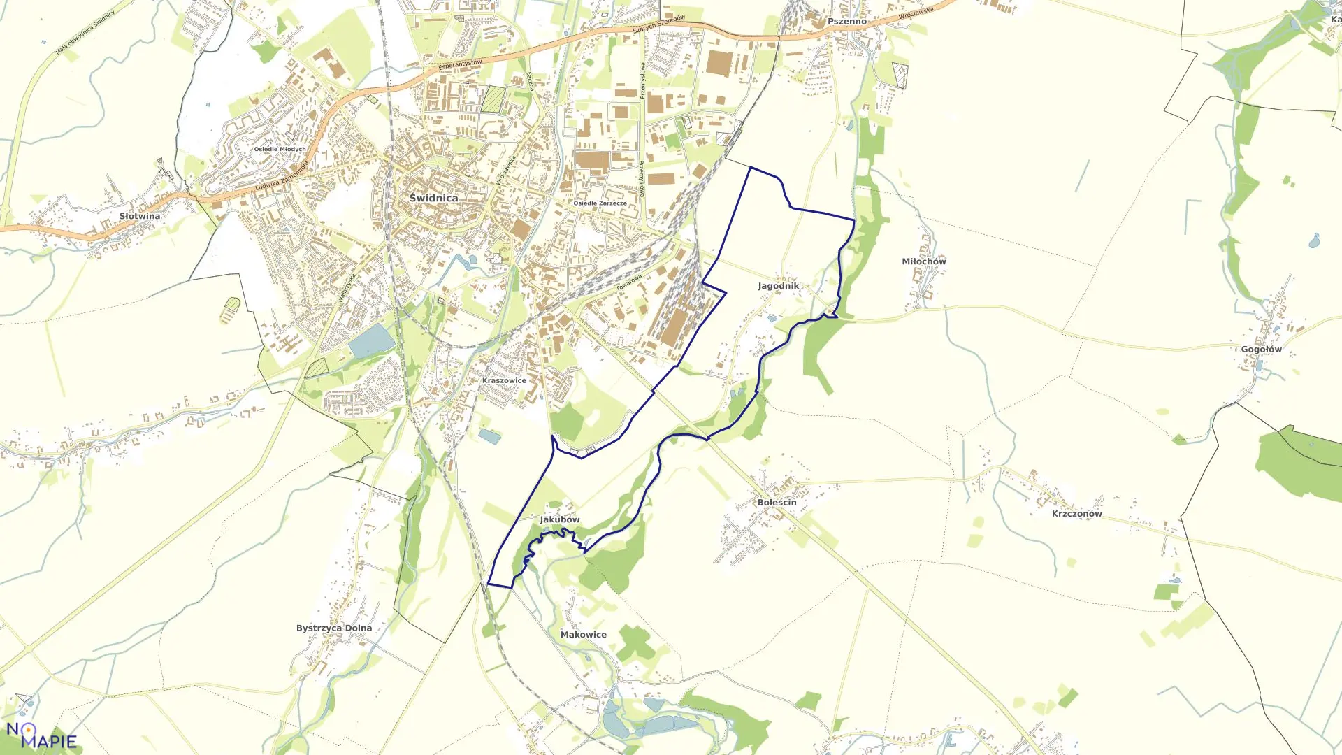 Mapa obrębu Jagodnik w gminie Świdnica