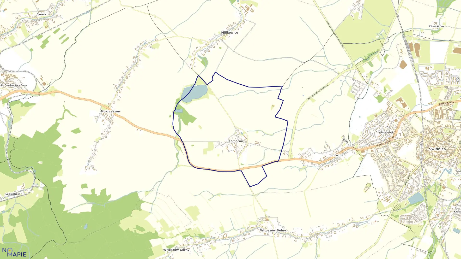 Mapa obrębu Komorów w gminie Świdnica