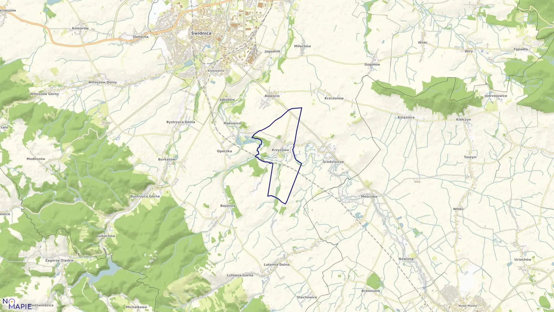 Mapa obrębu Krzyżowa w gminie Świdnica