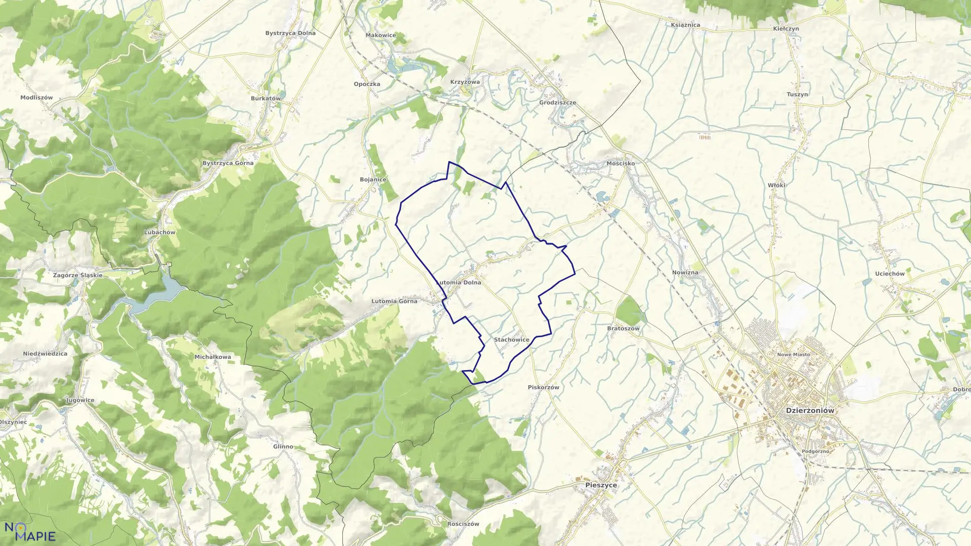 Mapa obrębu Lutomia Dolna w gminie Świdnica