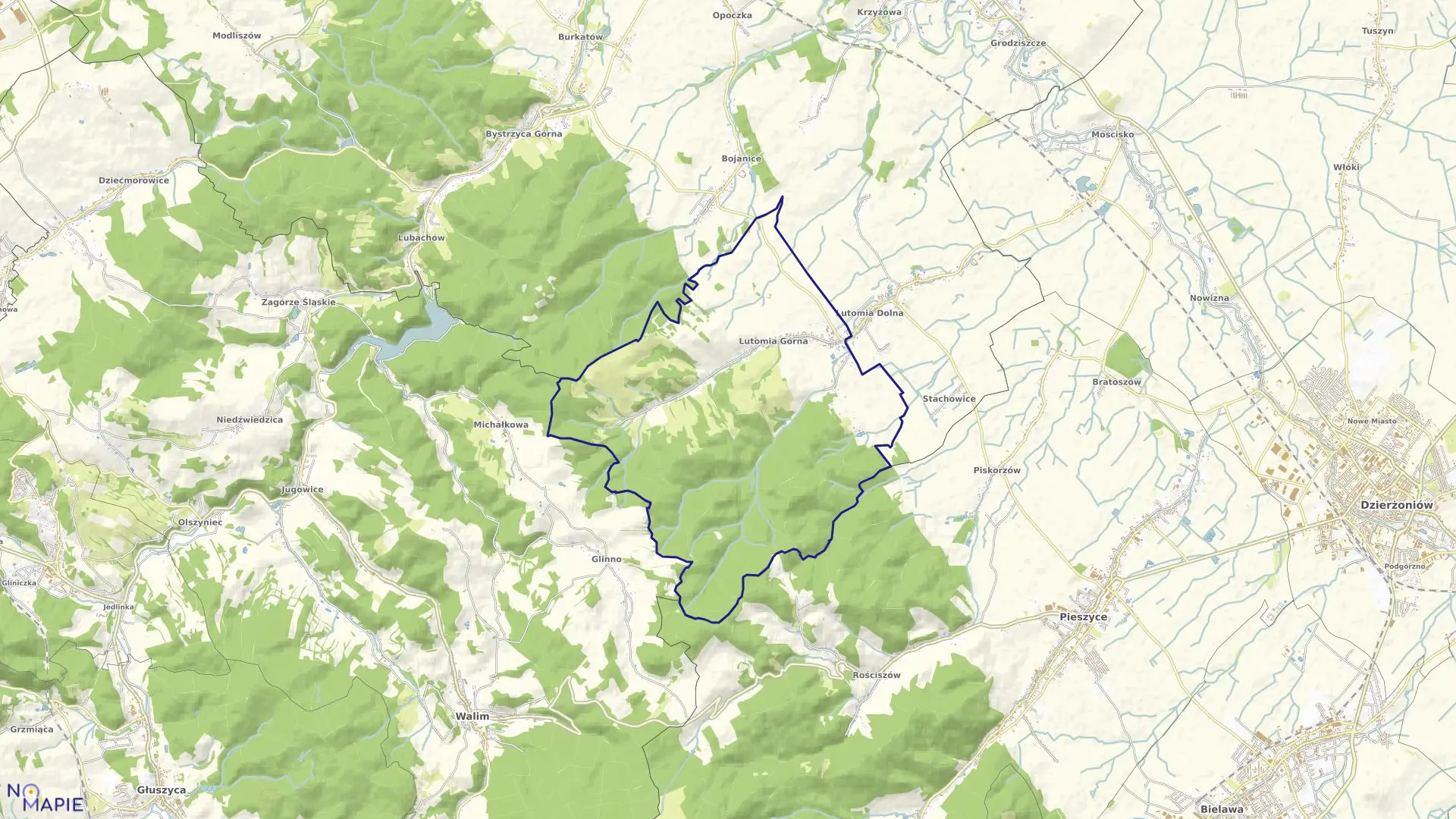 Mapa obrębu Lutomia Górna w gminie Świdnica