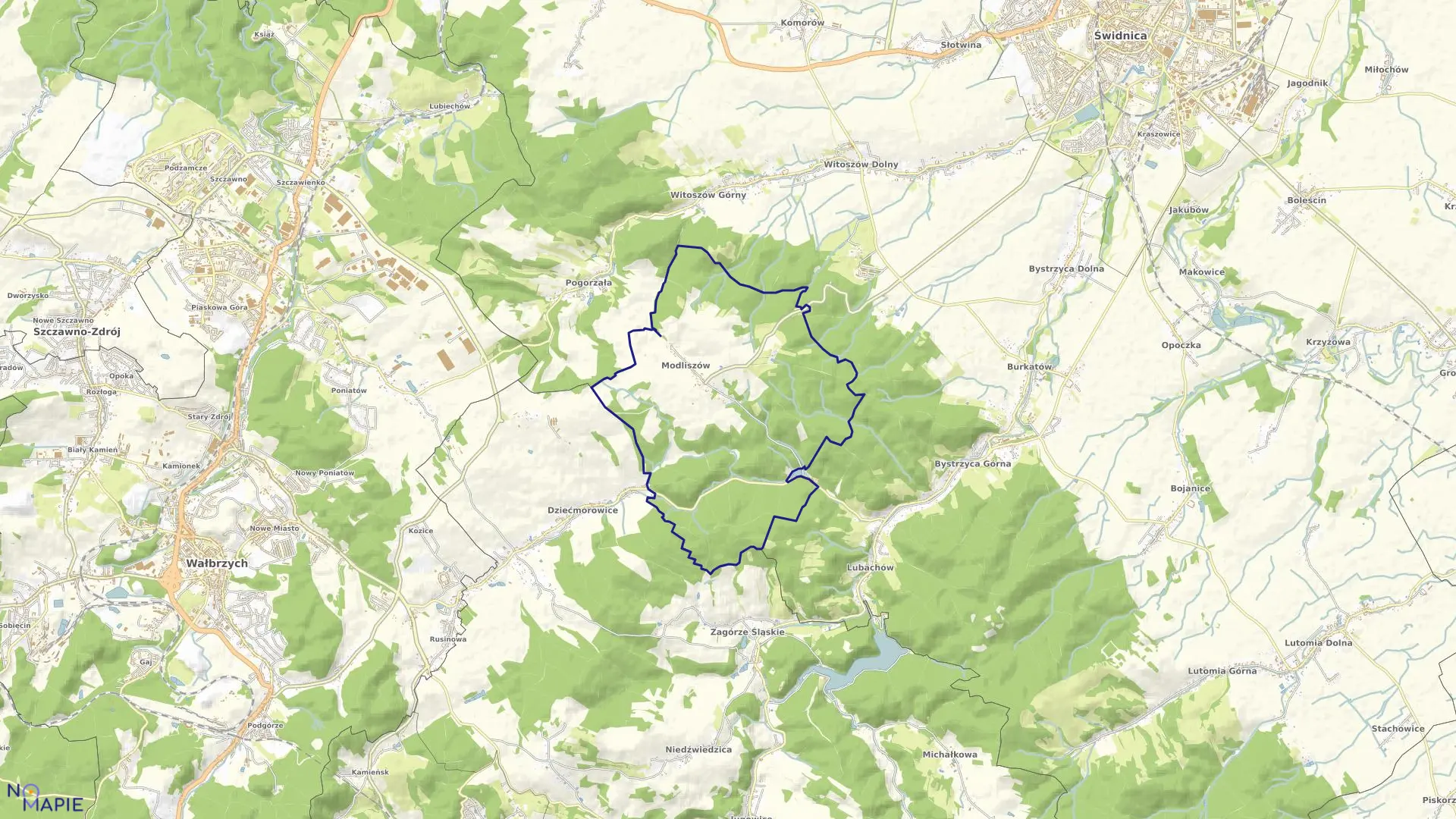 Mapa obrębu Modliszów w gminie Świdnica