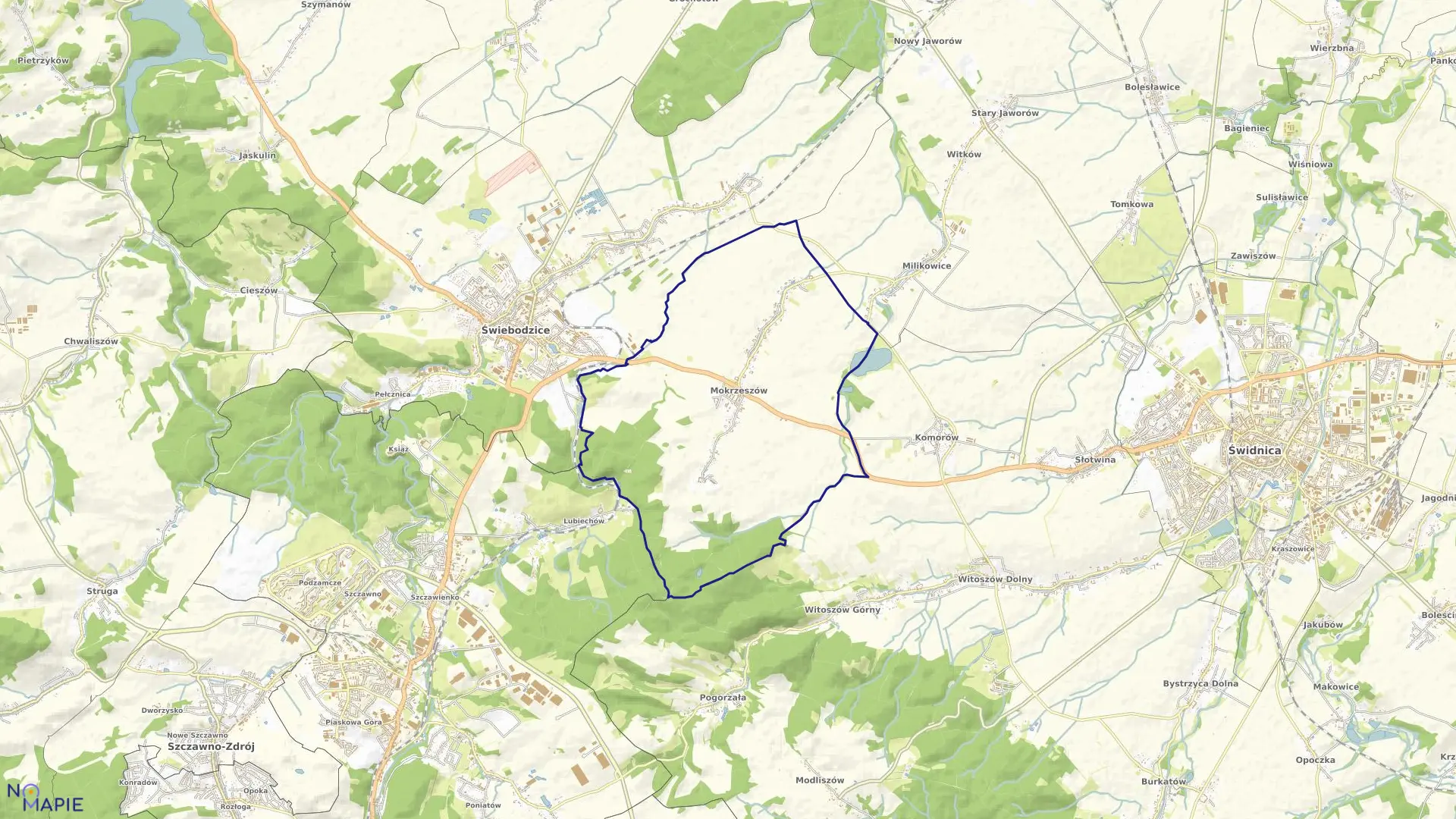 Mapa obrębu Mokrzeszów w gminie Świdnica