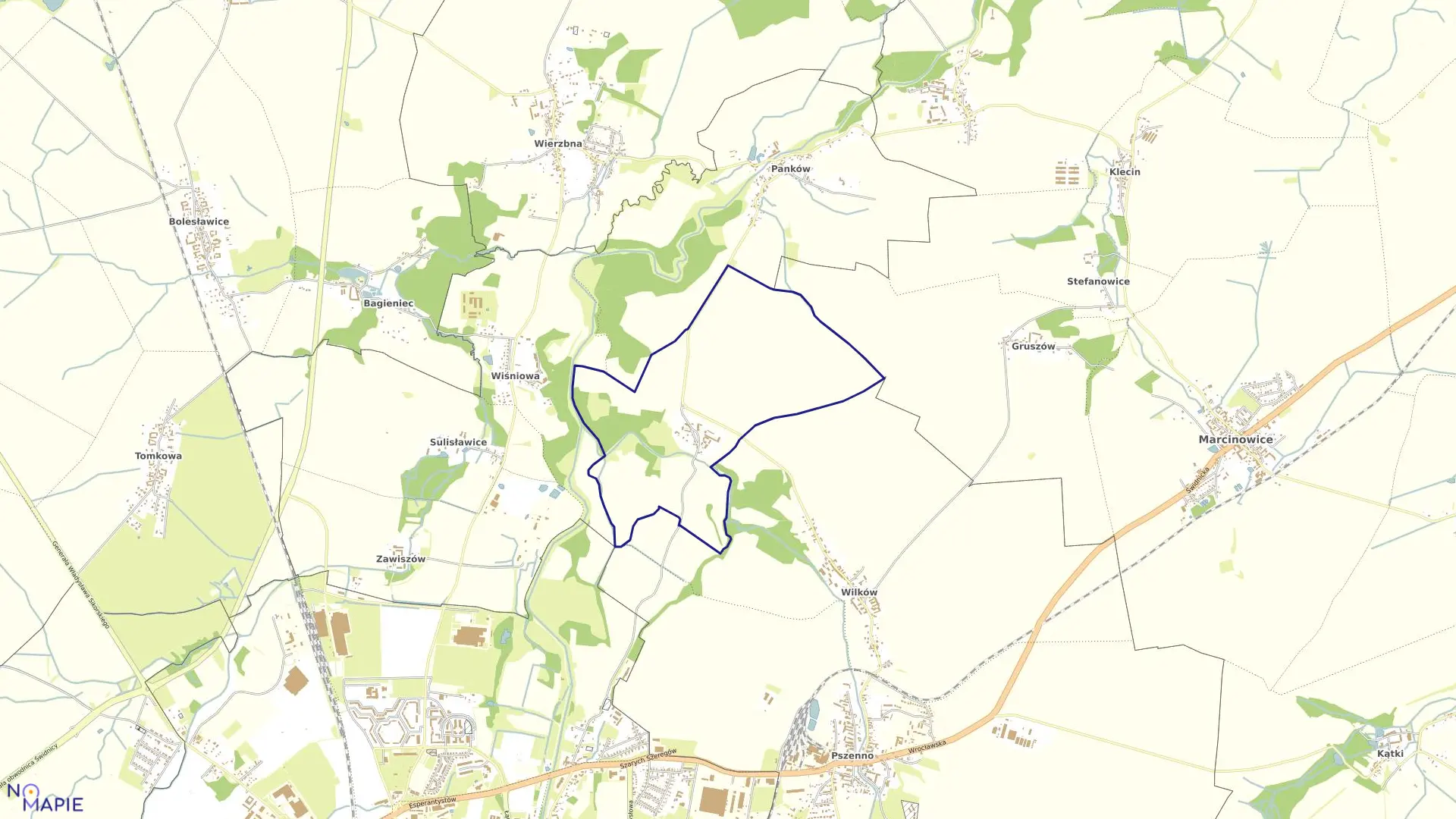 Mapa obrębu Niegoszów w gminie Świdnica