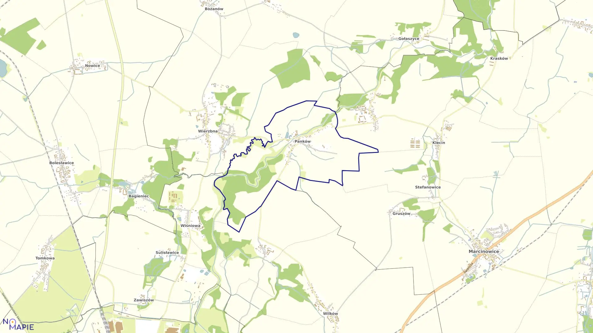 Mapa obrębu Panków w gminie Świdnica