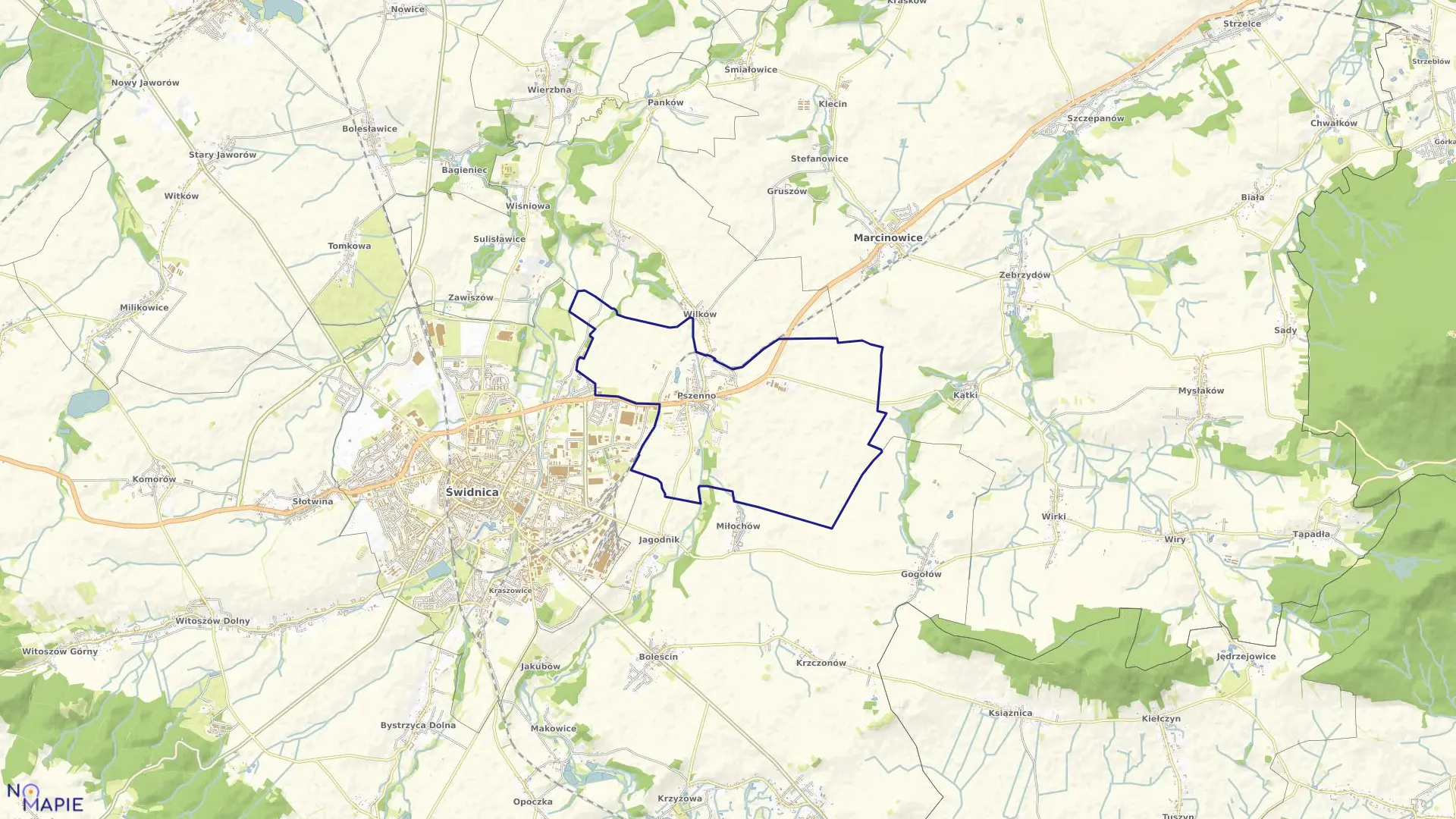 Mapa obrębu Pszenno w gminie Świdnica