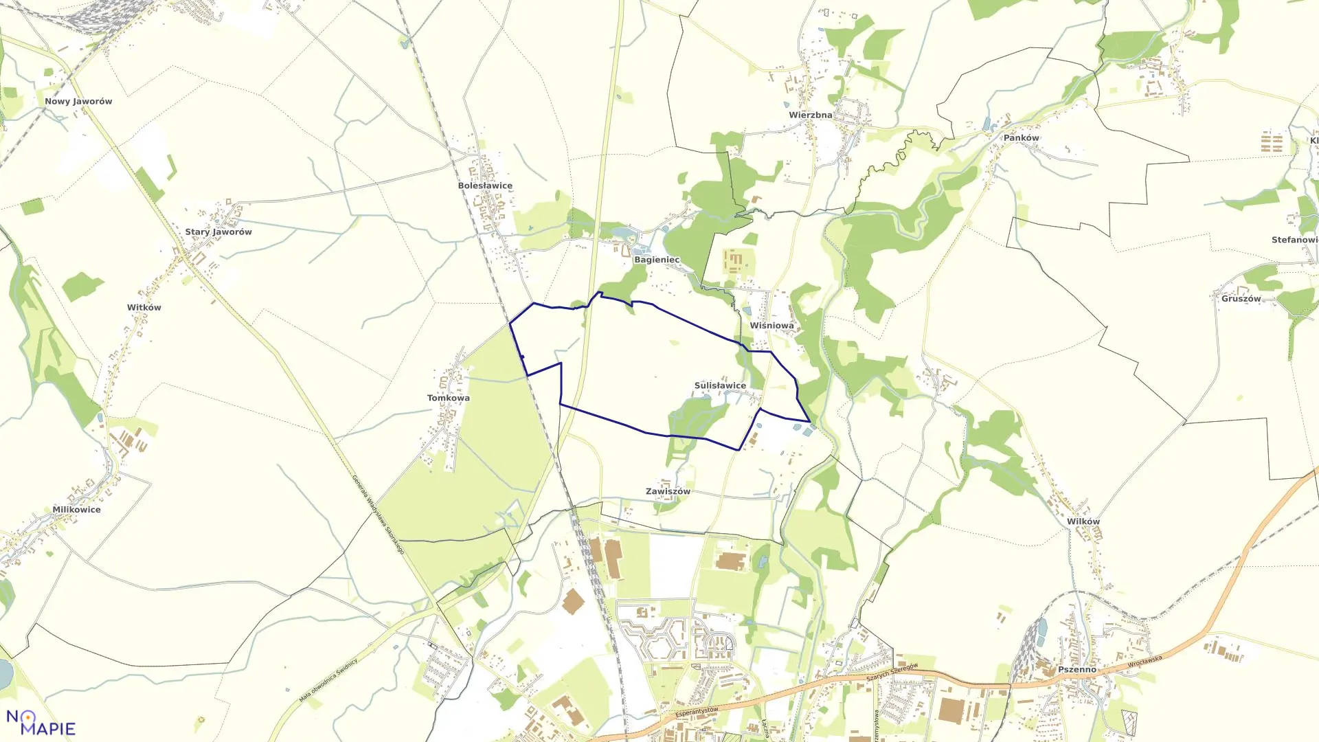 Mapa obrębu Sulisławice w gminie Świdnica