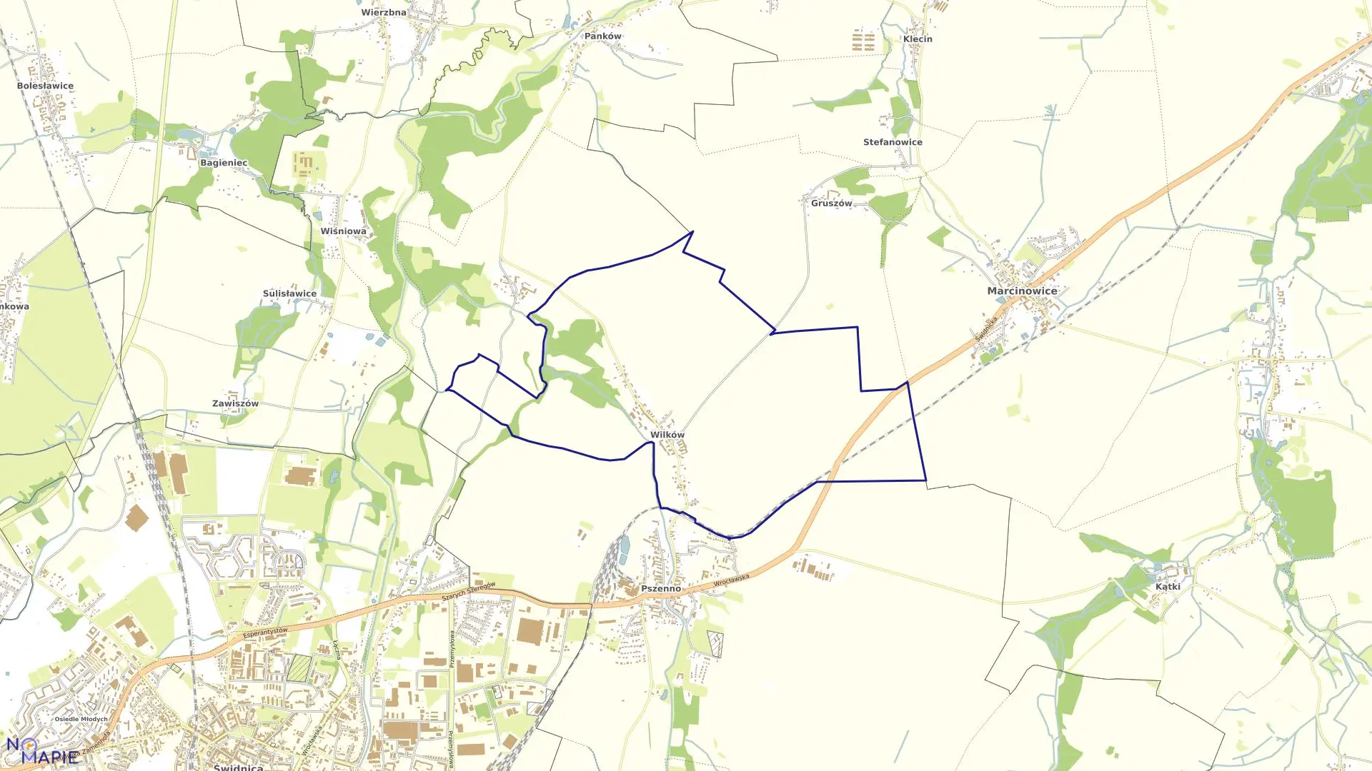 Mapa obrębu Wilków w gminie Świdnica