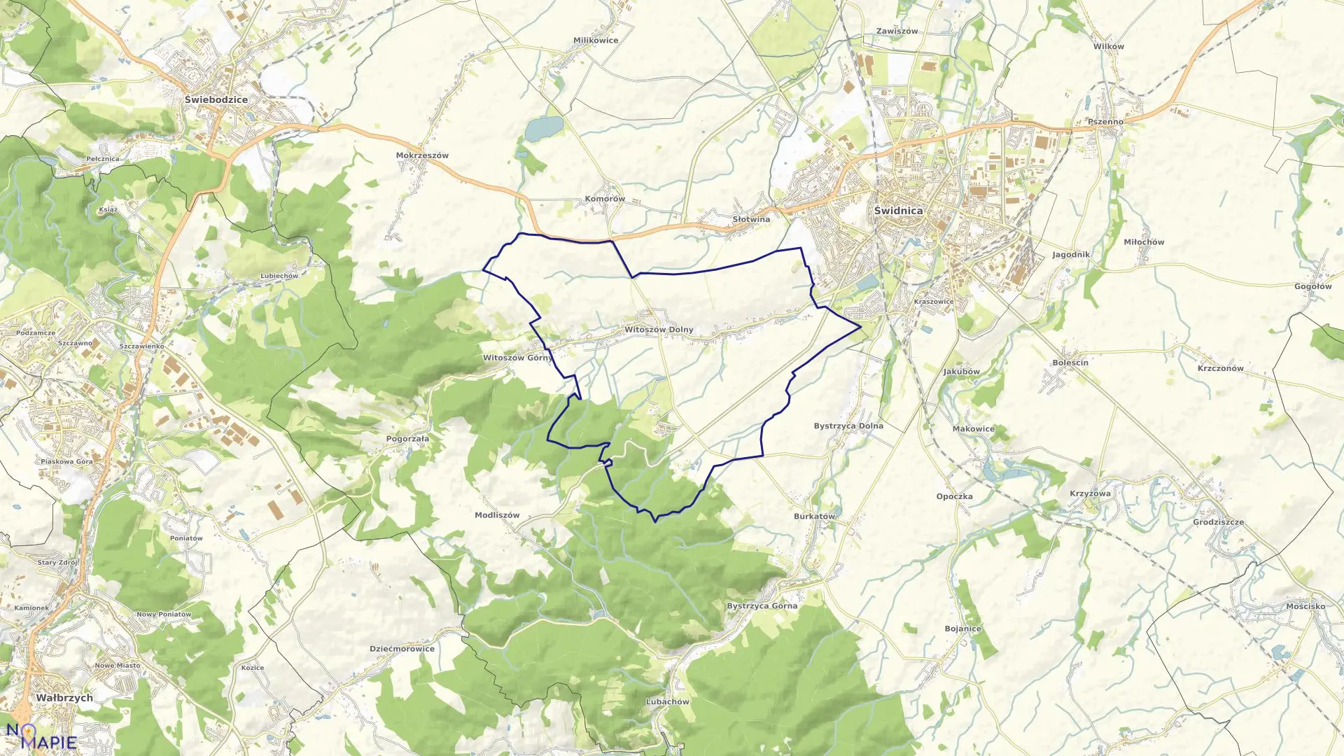 Mapa obrębu Witoszów Dolny w gminie Świdnica