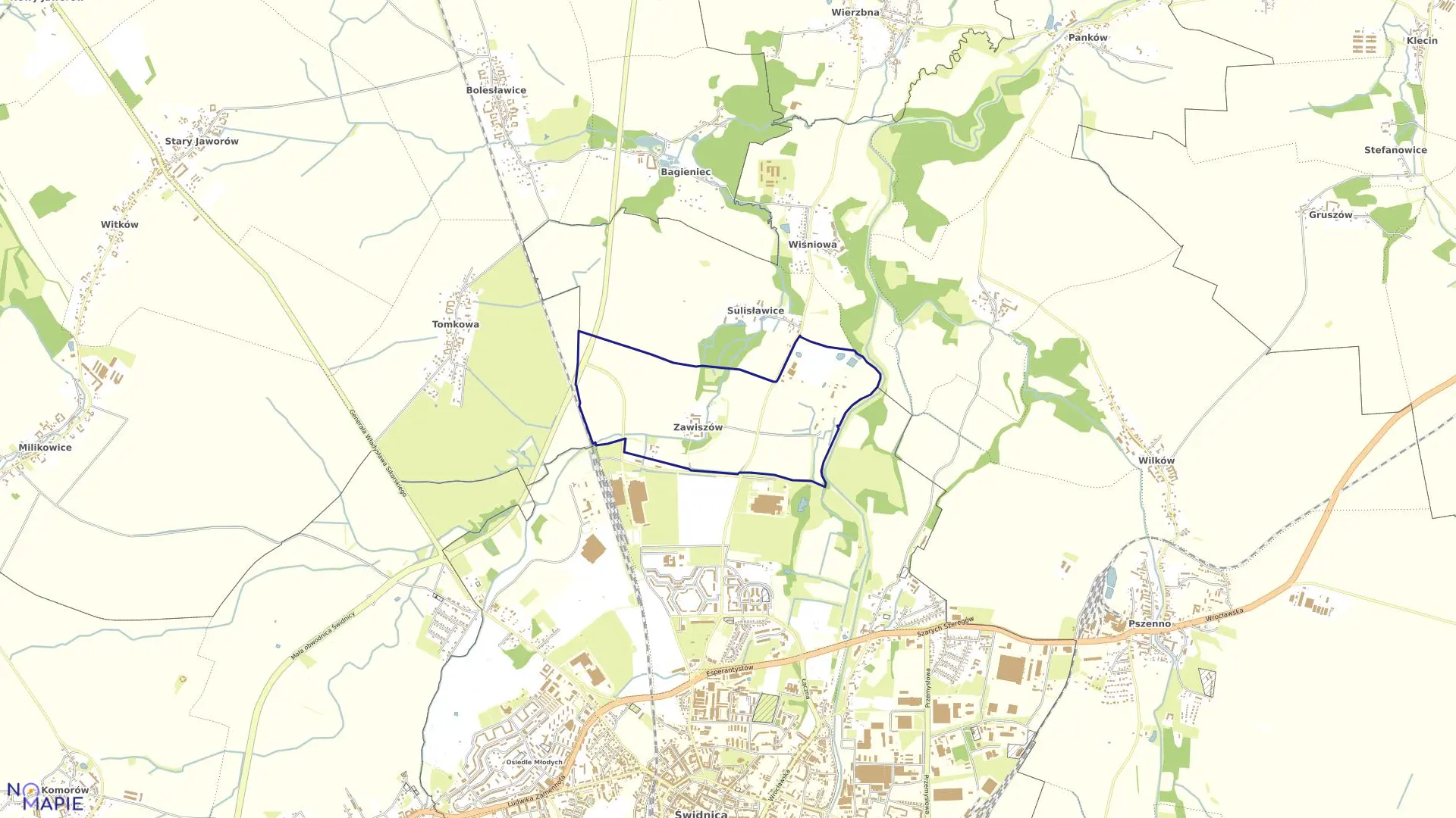 Mapa obrębu Zawiszów w gminie Świdnica